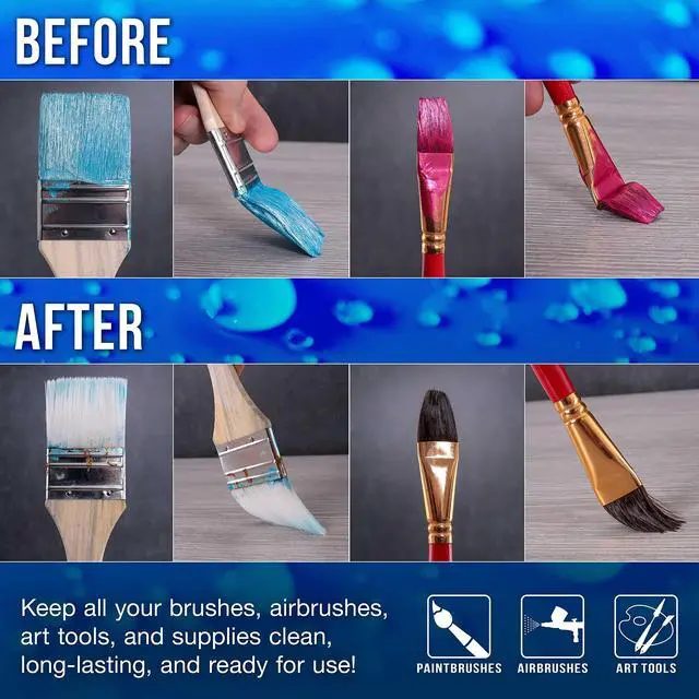 Alt view image 5 of 6 - Cleaner, 16-Ounce Pint Bottle - Fast Acting Cleaning Solution, Quickly Remove Water-Based Acrylic Paint, Watercolor, Makeup - Clean Clogged Airbrushes, Brushes, Artist Tools