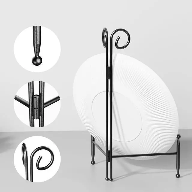 Alt view image 6 of 7 - Plate Stand and Holder Display Stand 12 Inch, Black Iron Picture Frame Stand for Display, Collapsible and Portable Easel Stand for Table (1 Pack)