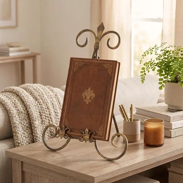 Alt view image 3 of 7 - Metal Scroll Display Easel Tabletop Easel with Foldable Stand, Display Stand 11" x 10" x 14", Gold
