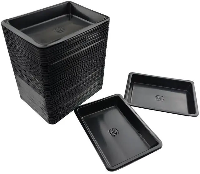 Main image of 100 Pack Rectangle Plastic Soy Sauce Dishes, Disposable Sauce Dish for Dipping, Hot Sushi Plates, Sauce Serving Dish Set, Seasoning Appetizer Plates for BBQ, Salad - Black