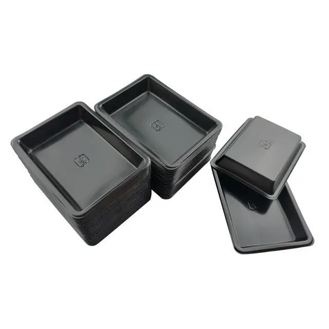 Alt view image 3 of 6 - 100 Pack Rectangle Plastic Soy Sauce Dishes, Disposable Sauce Dish for Dipping, Hot Sushi Plates, Sauce Serving Dish Set, Seasoning Appetizer Plates for BBQ, Salad - Black