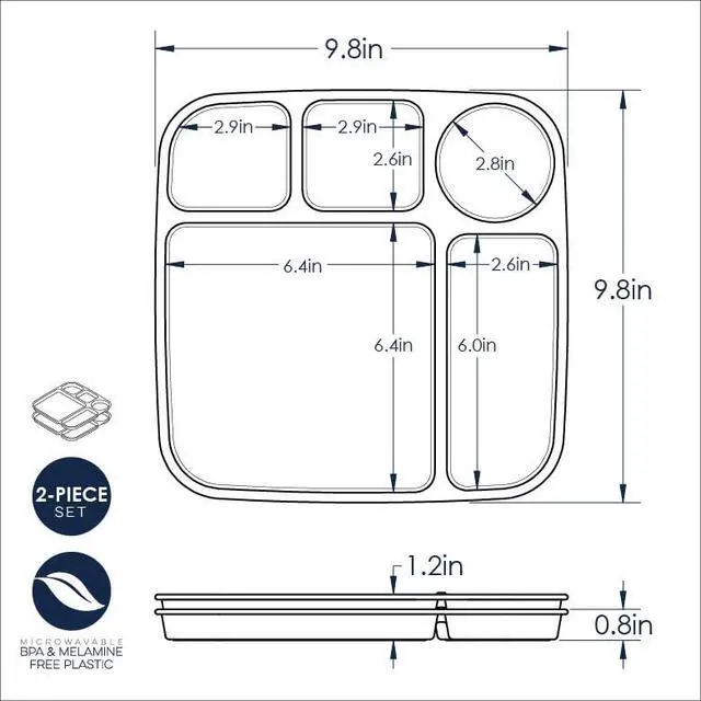 Alt view image 7 of 7 - Divided Meal Tray, Set of 2, White, Microwave Safe Polypropylene