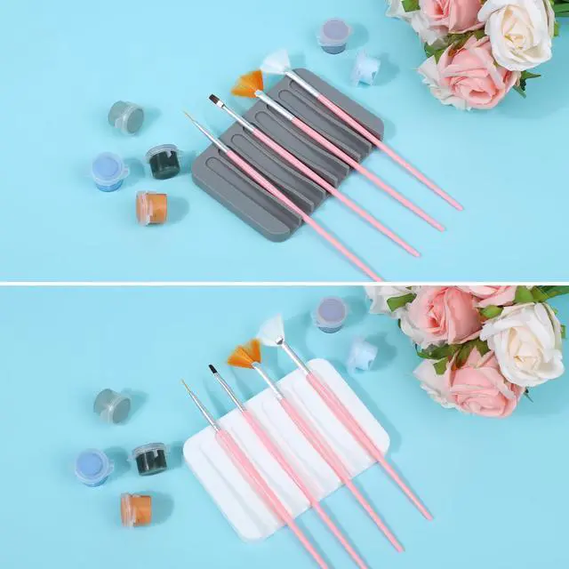 Alt view image 3 of 7 - 2pcs Paint Brush Holder, Silicone Washable Paintbrush Organizer Stand with 8 Slots Brush Rinse Cleaner for Oil Acrylic Watercolor Painting (Gray, White)