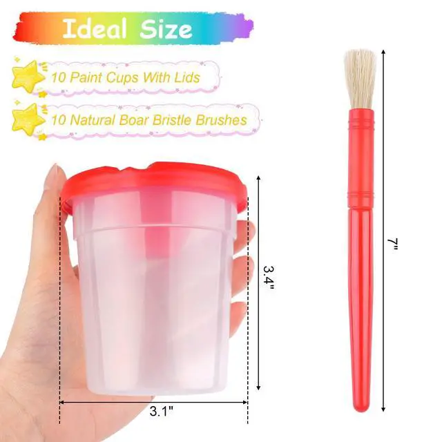 Alt view image 2 of 7 - 10 PCS No Spill Paint Cups with Colored Lids and Brushes for Kids, Not for Watercolor, Spill Proof Paint Brush Cleaner Cup for Painting, Arts and Crafts Supplies, for Acrylic Paint
