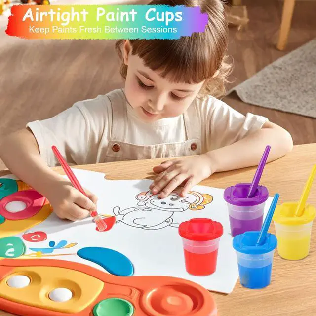 Alt view image 4 of 7 - 10 PCS No Spill Paint Cups with Colored Lids and Brushes for Kids, Not for Watercolor, Spill Proof Paint Brush Cleaner Cup for Painting, Arts and Crafts Supplies, for Acrylic Paint
