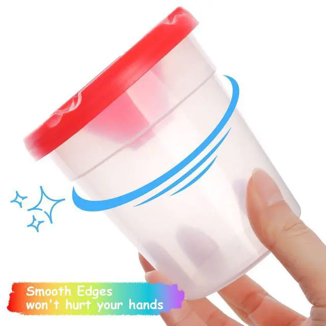 Alt view image 5 of 7 - 10 PCS No Spill Paint Cups with Colored Lids and Brushes for Kids, Not for Watercolor, Spill Proof Paint Brush Cleaner Cup for Painting, Arts and Crafts Supplies, for Acrylic Paint