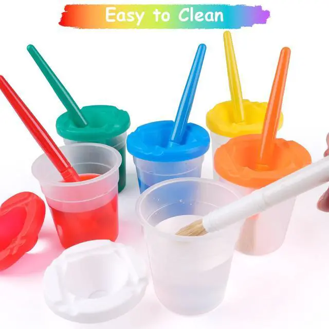 Alt view image 7 of 7 - 10 PCS No Spill Paint Cups with Colored Lids and Brushes for Kids, Not for Watercolor, Spill Proof Paint Brush Cleaner Cup for Painting, Arts and Crafts Supplies, for Acrylic Paint