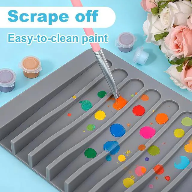 Alt view image 4 of 7 - 2pcs Paint Brush Holder, Silicone Washable Paintbrush Organizer Stand with 8 Slots Brush Rinse Cleaner for Oil Acrylic Watercolor Painting (Gray, White)