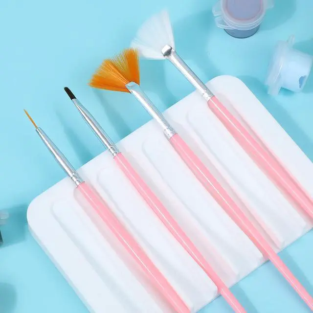 Alt view image 5 of 7 - 2pcs Paint Brush Holder, Silicone Washable Paintbrush Organizer Stand with 8 Slots Brush Rinse Cleaner for Oil Acrylic Watercolor Painting (Gray, White)