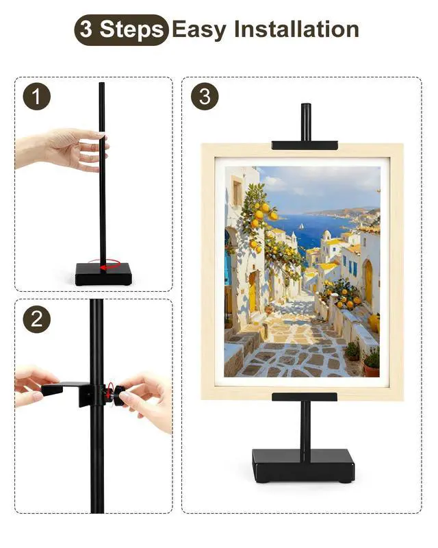 Alt view image 5 of 6 - Adjustable Tabletop Easel Stand, Picture Easels for Display Up to 17" H, Black Metal Picture Frame Holder Stand Table for Art, Photo (1 Pack)