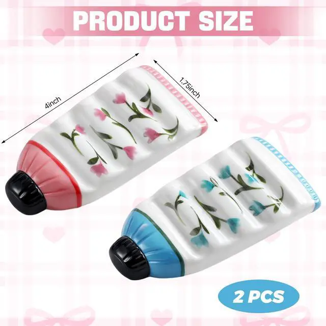Alt view image 2 of 6 - 2 Pcs Ceramic Watercolor Brush Rest Tube Paint Brush Holder for Artist with 4 Slots Flower Organizer Storage Custom Paint Rest for Oil Painting Accessories Calligraphy (Flower)