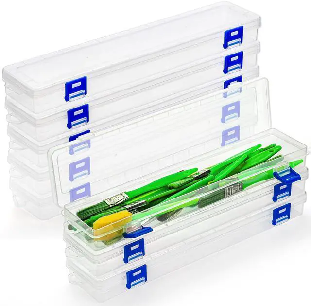 Main image of 8 Pack Plastic Paint Brush Holder, 13" Long Translucent Watercolor Pens Pencils Case with Buckle Design, Paintbrush Drawing Tools Storage Box Container with Hinged Lid for Artist Art Craft