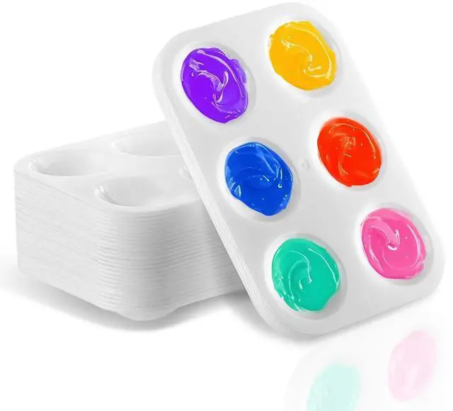Main image of 32 PCS Paint Tray Palette, White Plastic Paint Pallets, 6 Well Rectangular Paint Watercolor Palette for Students, Premium Paint Holder Tray for Painting Party, DIY Craft and Art Class