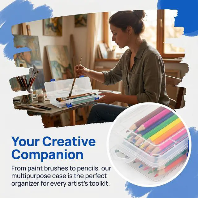 Alt view image 6 of 7 - 8 Pack Plastic Paint Brush Holder, 13" Long Translucent Watercolor Pens Pencils Case with Buckle Design, Paintbrush Drawing Tools Storage Box Container with Hinged Lid for Artist Art Craft