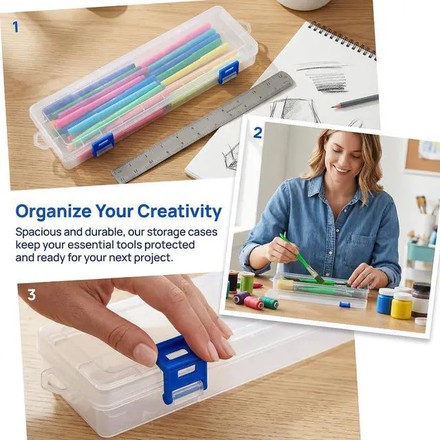 Alt view image 5 of 7 - 8 Pack Plastic Paint Brush Holder, 13" Long Translucent Watercolor Pens Pencils Case with Buckle Design, Paintbrush Drawing Tools Storage Box Container with Hinged Lid for Artist Art Craft