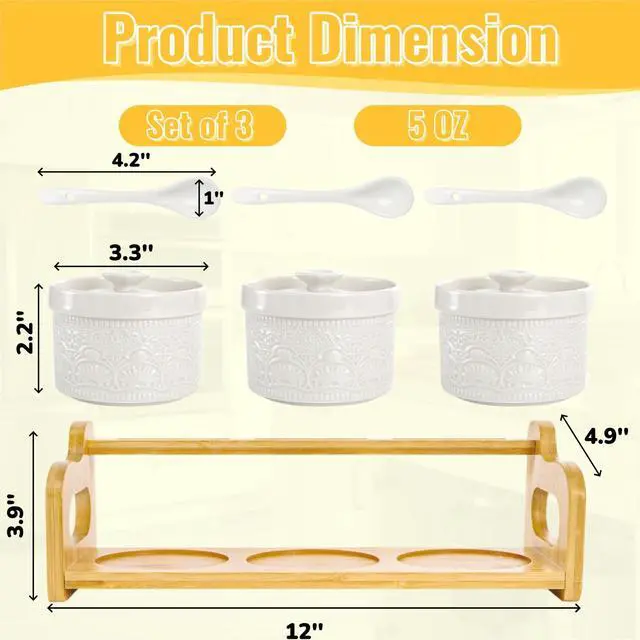 Alt view image 2 of 7 - 10 Pack Sauce Serving Dish, 5 Oz Ceramic Chip Dip Sauce Bowls with Spoons Lids for Party, 3 Condiment Seasoning Jars with Bamboo Tray for Snacks, Appetizers, Sauces