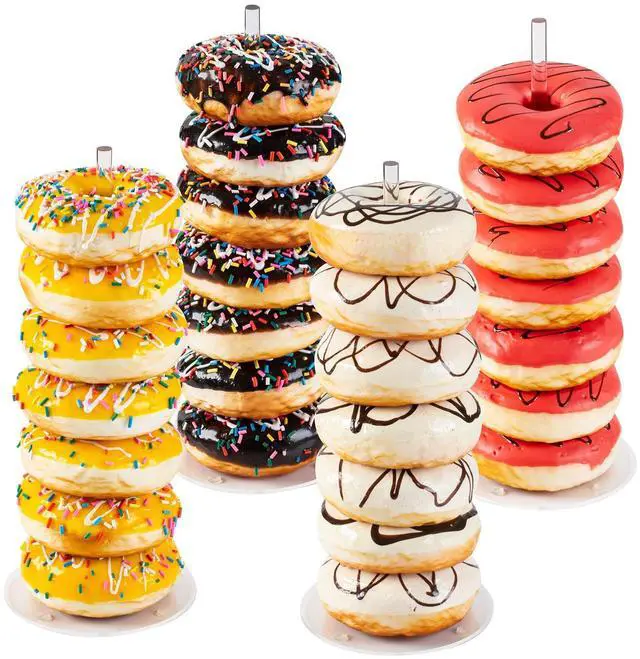 Main image of 4PCS Acrylic Donut Display Stand Tower - Dessert Table Holder for Donuts, Bagels & Doughnuts - Perfect for Parties, Christmas, Birthday & New Year