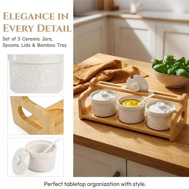 Alt view image 3 of 7 - 10 Pack Sauce Serving Dish, 5 Oz Ceramic Chip Dip Sauce Bowls with Spoons Lids for Party, 3 Condiment Seasoning Jars with Bamboo Tray for Snacks, Appetizers, Sauces