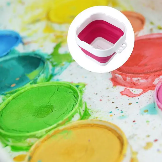 Alt view image 3 of 7 - Collapsible Silicone Brush Washer - Portable Foldable Water Cup & Basin for Watercolor, Acrylic, Oil Painting | Artist Brush Cleaner and Holder | Red