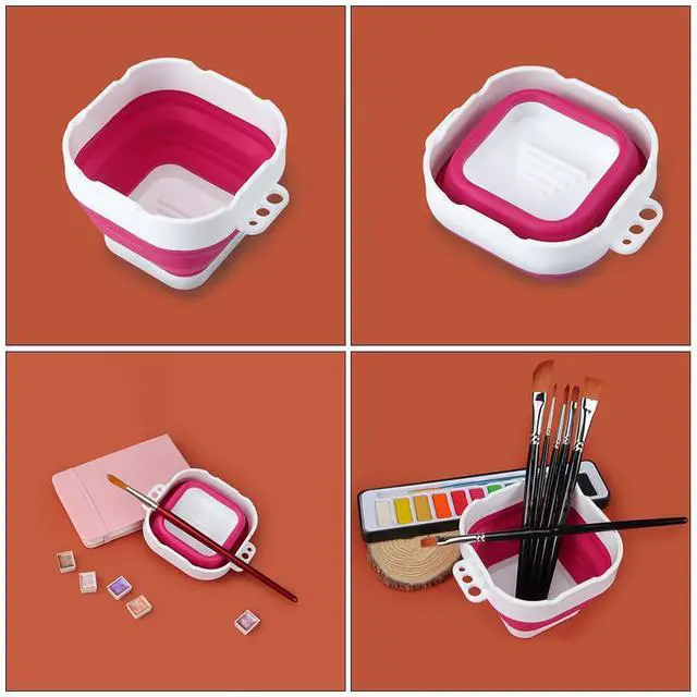 Alt view image 7 of 7 - Collapsible Silicone Brush Washer - Portable Foldable Water Cup & Basin for Watercolor, Acrylic, Oil Painting | Artist Brush Cleaner and Holder | Red