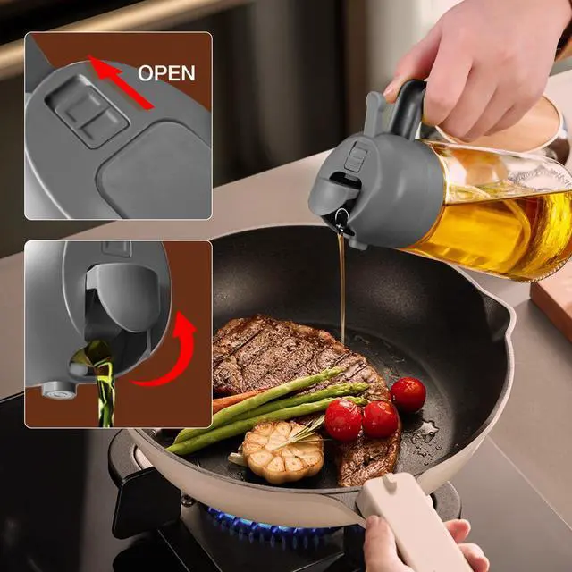 Alt view image 7 of 7 - 16oz/470ml Oil Sprayer for Cooking with Stickers, Food-grade Premium 2 in 1 Olive Oil Dispenser Bottle for Kitchen Gadgets, Air Fryer, Salad, Frying, BBQ (Gray)