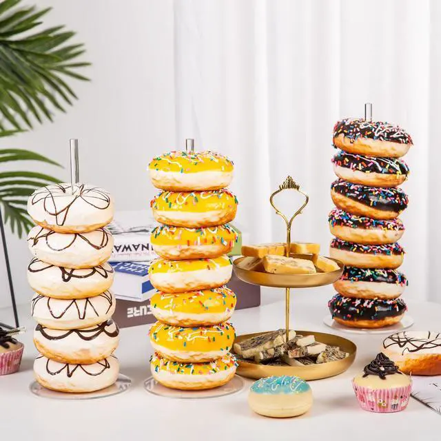 Alt view image 5 of 6 - 4PCS Acrylic Donut Display Stand Tower - Dessert Table Holder for Donuts, Bagels & Doughnuts - Perfect for Parties, Christmas, Birthday & New Year