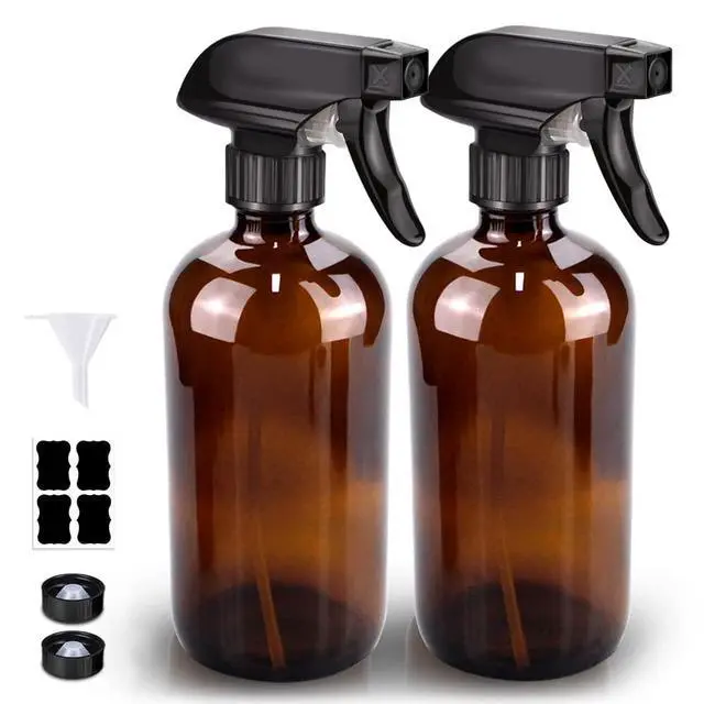 Alt view image 2 of 7 - Glass Spray Bottle, Amber Glass Spray Bottle Set & Accessories Refillable for Plants Window Cleaners Aromatherapy Facial Hydration Watering Flowers Hair Care (2 Pack/16 oz) (Amber)