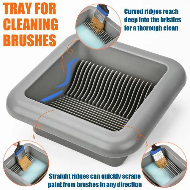 Alt view image 3 of 6 - Paint Brush Cleaner Washer Trays, 2 Individual Paint Trays for Fast Cleaning and Organizing Flat, Angled, Oval, Pointed, Large & Small Paint Brushes, Stackable Paintbrush Cleaner Trays Tool