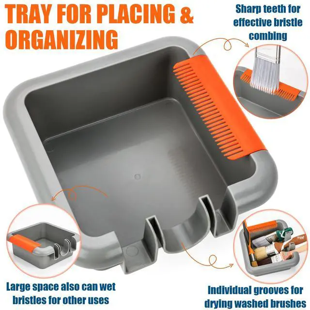 Alt view image 4 of 6 - Paint Brush Cleaner Washer Trays, 2 Individual Paint Trays for Fast Cleaning and Organizing Flat, Angled, Oval, Pointed, Large & Small Paint Brushes, Stackable Paintbrush Cleaner Trays Tool