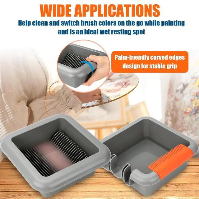 Alt view image 5 of 6 - Paint Brush Cleaner Washer Trays, 2 Individual Paint Trays for Fast Cleaning and Organizing Flat, Angled, Oval, Pointed, Large & Small Paint Brushes, Stackable Paintbrush Cleaner Trays Tool