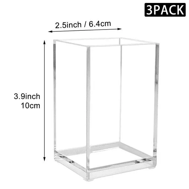 Alt view image 5 of 7 - 3 Pack Clear Acrylic Makeup Brush Holder,Acrylic Cosmetic Brushes Storage Organizer,Pencil Pen Holder Cup for Desk,Modern Design Desk Accessories for Office School Home Supplies
