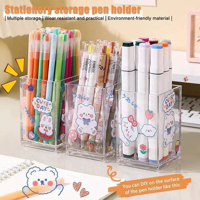 Alt view image 4 of 7 - 3 Pack Clear Acrylic Makeup Brush Holder,Acrylic Cosmetic Brushes Storage Organizer,Pencil Pen Holder Cup for Desk,Modern Design Desk Accessories for Office School Home Supplies