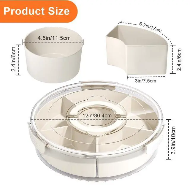 Alt view image 2 of 7 - Divided Serving Tray with Lid and Handle, Portable Snackle Box Container for Fruits Snacks Charcuterie Organizer, Spinning Rounded Veggie Tray for Kitchen, Party, Travel and Picnic