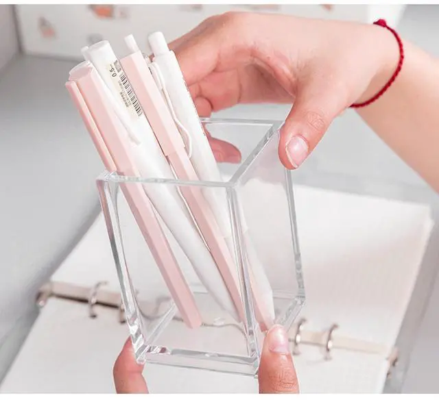 Alt view image 6 of 7 - 3 Pack Clear Acrylic Makeup Brush Holder,Acrylic Cosmetic Brushes Storage Organizer,Pencil Pen Holder Cup for Desk,Modern Design Desk Accessories for Office School Home Supplies