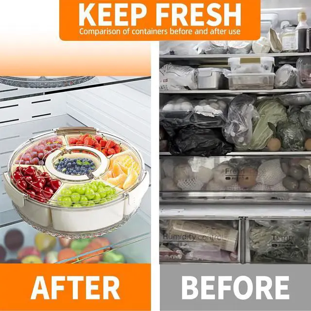 Alt view image 3 of 7 - Divided Serving Tray with Lid and Handle, Portable Snackle Box Container for Fruits Snacks Charcuterie Organizer, Spinning Rounded Veggie Tray for Kitchen, Party, Travel and Picnic
