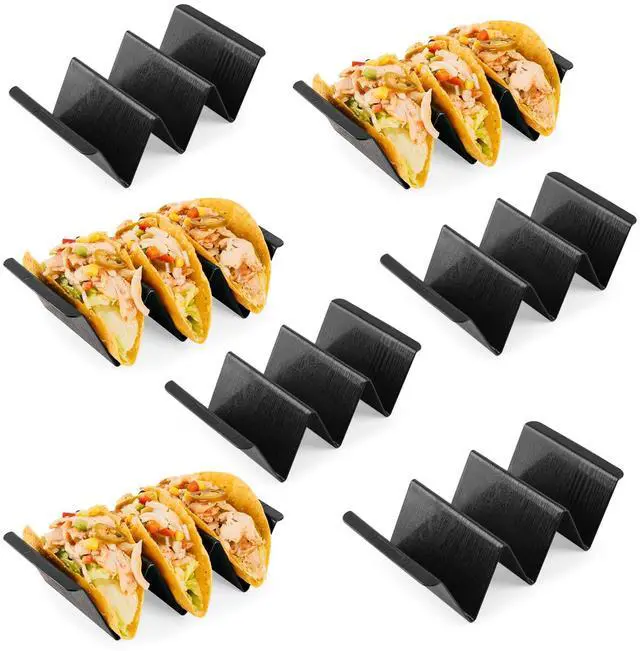 Main image of 7 Pcs Taco Holder Stands, Black Large Tray Plates Plastics Holder for Baking, Dishwasher and Microwave Safety