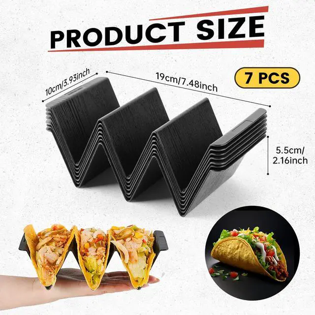 Alt view image 2 of 6 - 7 Pcs Taco Holder Stands, Black Large Tray Plates Plastics Holder for Baking, Dishwasher and Microwave Safety