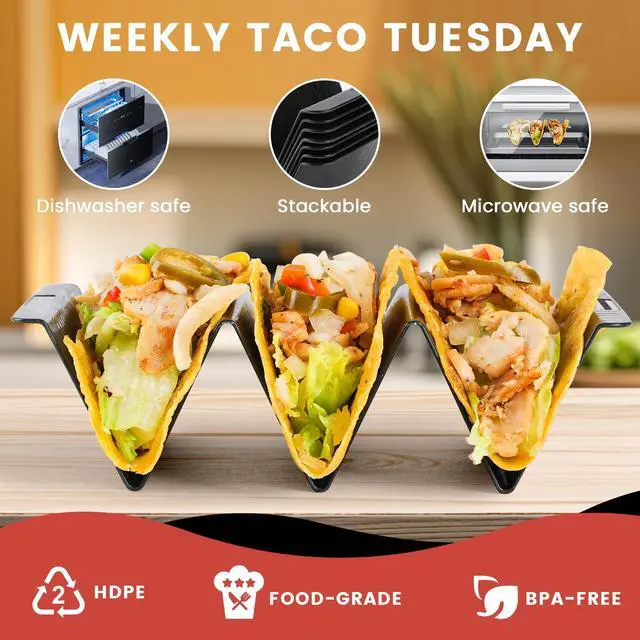 Alt view image 3 of 6 - 7 Pcs Taco Holder Stands, Black Large Tray Plates Plastics Holder for Baking, Dishwasher and Microwave Safety