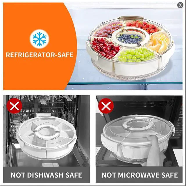 Alt view image 5 of 7 - Divided Serving Tray with Lid and Handle, Portable Snackle Box Container for Fruits Snacks Charcuterie Organizer, Spinning Rounded Veggie Tray for Kitchen, Party, Travel and Picnic