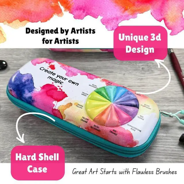 Alt view image 2 of 7 - Paint Brush Organizer Case - Travel Zipper Storage Pouch - Opens Flat - 16 Elastic Slots for Watercolor, Oil, and Acrylic Brushes, Markers, Pencils, Pens and More