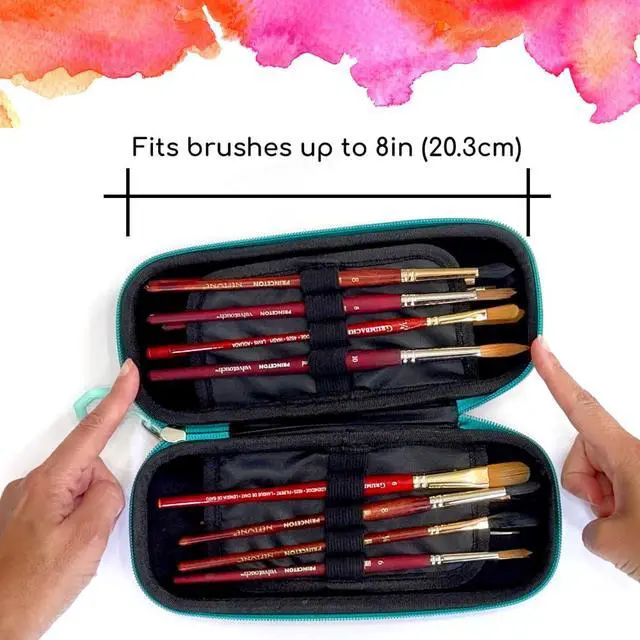 Alt view image 4 of 7 - Paint Brush Organizer Case - Travel Zipper Storage Pouch - Opens Flat - 16 Elastic Slots for Watercolor, Oil, and Acrylic Brushes, Markers, Pencils, Pens and More
