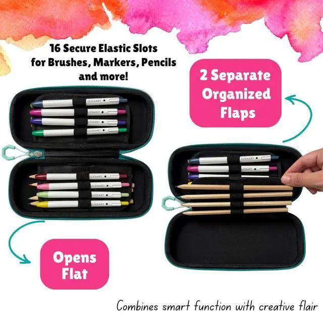 Alt view image 6 of 7 - Paint Brush Organizer Case - Travel Zipper Storage Pouch - Opens Flat - 16 Elastic Slots for Watercolor, Oil, and Acrylic Brushes, Markers, Pencils, Pens and More