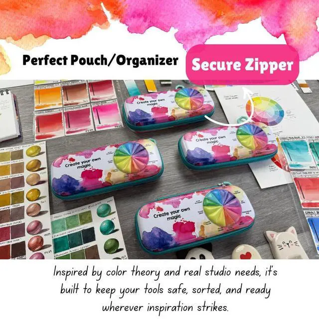 Alt view image 7 of 7 - Paint Brush Organizer Case - Travel Zipper Storage Pouch - Opens Flat - 16 Elastic Slots for Watercolor, Oil, and Acrylic Brushes, Markers, Pencils, Pens and More
