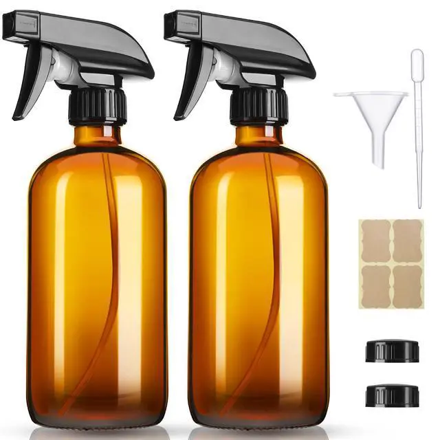 Main image of 16oz Amber Glass Spray Bottles,2 Pack Glass Spray Bottles Refillable Empty Bottle with Adjustable Nozzle,Spray Bottle for Essential Oils,Cleaning,Pets,Hair Mister