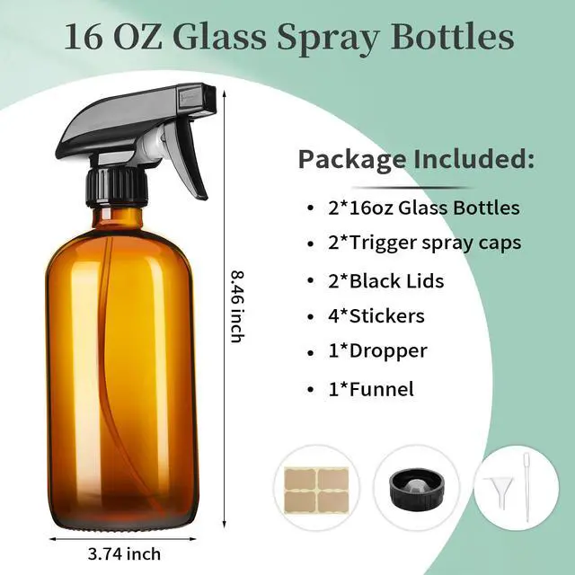 Alt view image 2 of 7 - 16oz Amber Glass Spray Bottles,2 Pack Glass Spray Bottles Refillable Empty Bottle with Adjustable Nozzle,Spray Bottle for Essential Oils,Cleaning,Pets,Hair Mister