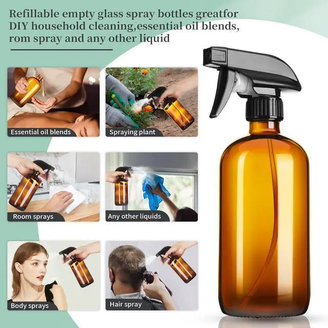 Alt view image 3 of 7 - 16oz Amber Glass Spray Bottles,2 Pack Glass Spray Bottles Refillable Empty Bottle with Adjustable Nozzle,Spray Bottle for Essential Oils,Cleaning,Pets,Hair Mister