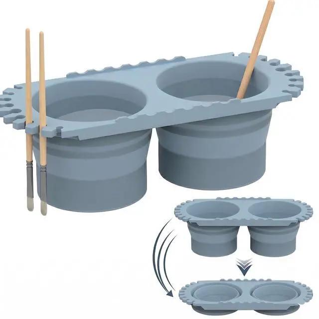 Main image of Dual Compartment Paint Brush Cleaner Cup, Foldable Silicone Brush Cleaning Rinse Cup with Brush Holder, Portable Traval Gift for Students and Artists, Suitable for Acrylic, Watercolor & Art Supplies