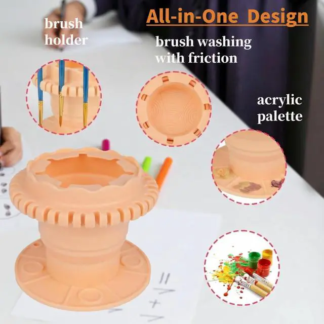 Alt view image 2 of 7 - Paint Brush Cleaner Tool Collapsibowl With Pallet And Organizer, Collapsible Acrylic Watercolor Portable Paintbrush Rinse Cup, Art Crafts Painting Brush Washing Station