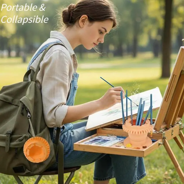 Alt view image 4 of 7 - Paint Brush Cleaner Tool Collapsibowl With Pallet And Organizer, Collapsible Acrylic Watercolor Portable Paintbrush Rinse Cup, Art Crafts Painting Brush Washing Station