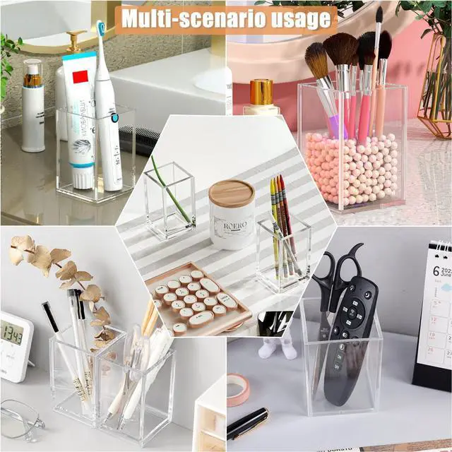 Alt view image 7 of 7 - 3 Pack Clear Acrylic Makeup Brush Holder,Acrylic Cosmetic Brushes Storage Organizer,Pencil Pen Holder Cup for Desk,Modern Design Desk Accessories for Office School Home Supplies